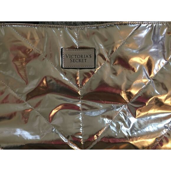 Victoria's Secret Weekender Travel Shopping Beach Tote Bag - Gold - Picture 1 of 6